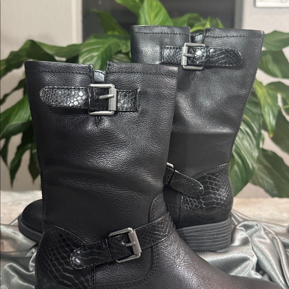 Naturalizer Black Leather Mid-Calf Side Zip Moto Boots - Women's Size 7M - Picture 9 of 15